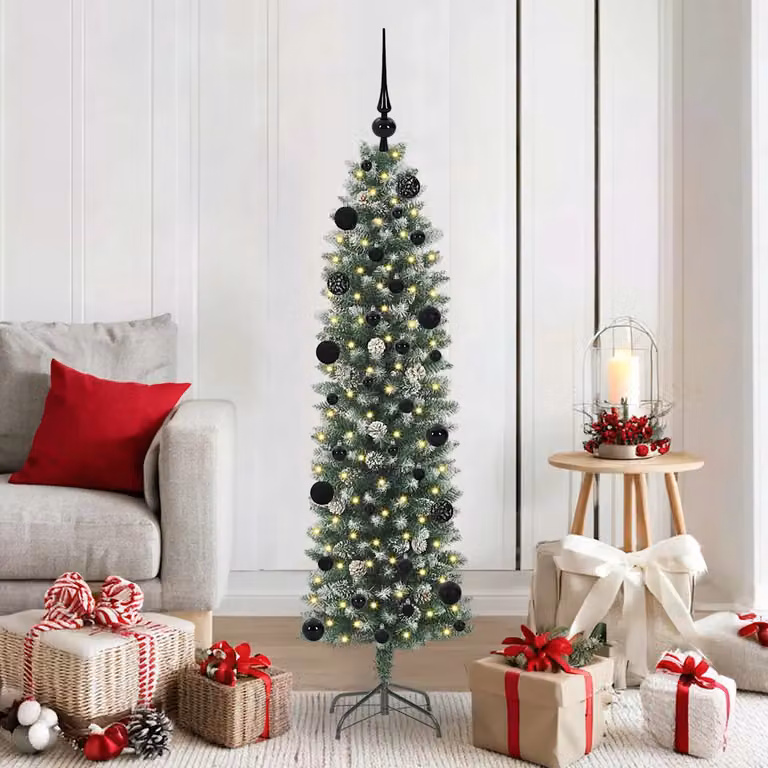 vidaXL Albero di Natale Artificiale Sottile Verde e Bianco 150 cm