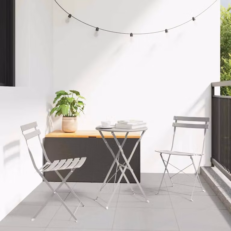 Set Bistro Pieghevole vidaXL 3 Pezzi in Acciaio Inox Beige e Grigio per Giardino e Terrazzo