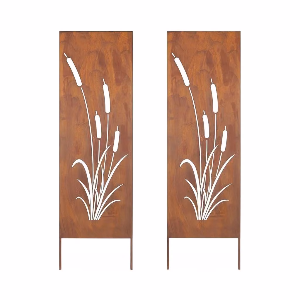 Set di 2 Pannelli Divisori Frangivista Irsina con Motivo Canne in Acciaio Corten, Colore Marrone, L: 50 cm, H: 160 cm – 2