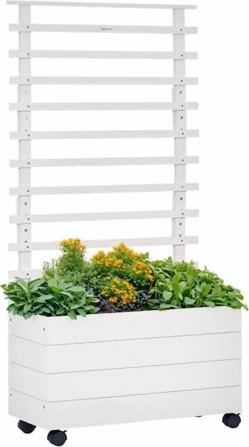 Cassa per piante Minimal in legno bianco con grigliato, L: 76 cm, P: 30 cm, H: 155 cm