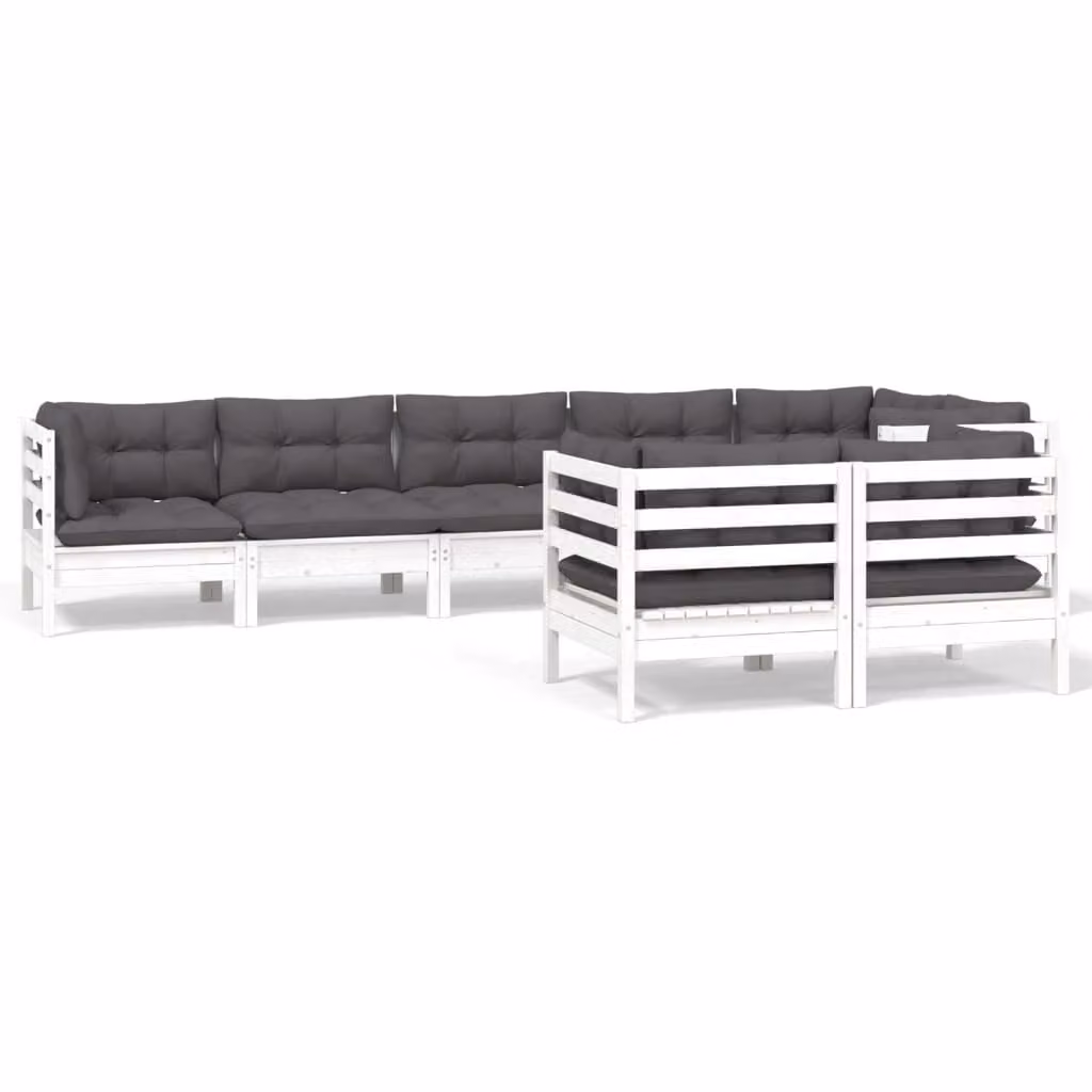Set Divani da Giardino 8 pz con Cuscini Bianchi Legno di Pino