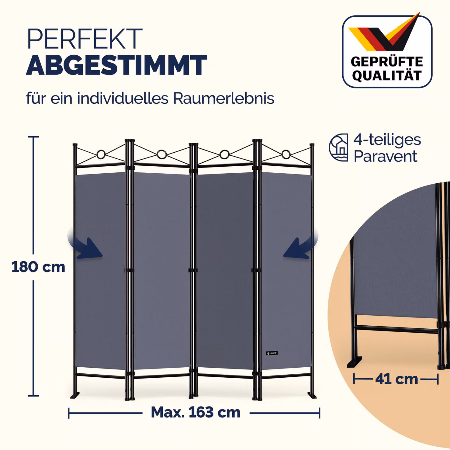 Paravento Lucca Casaria antracite L: 180 cm, H: 163 cm – 2