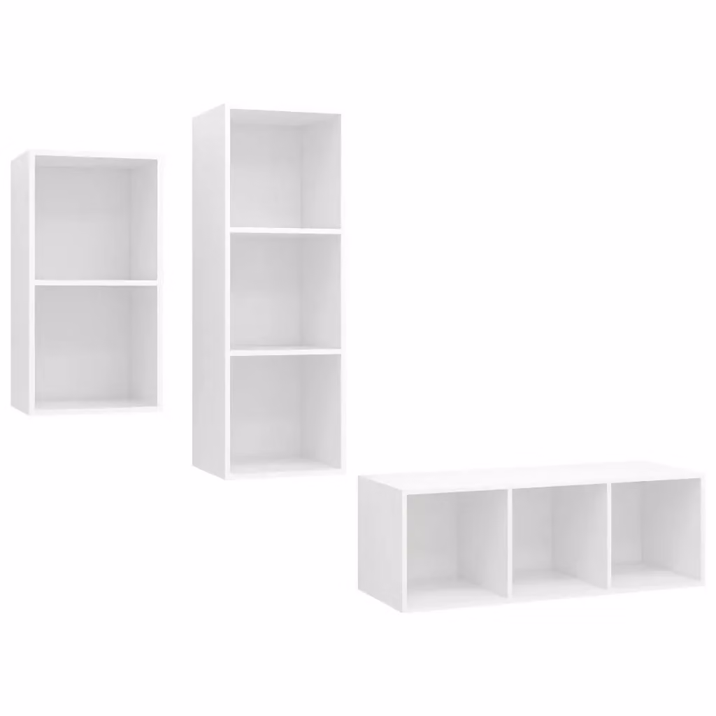 Set di mobili porta TV da 3 pezzi vidaXL in legno multistrato bianco per soggiorno in stile minimalista e montaggio a parete – 2