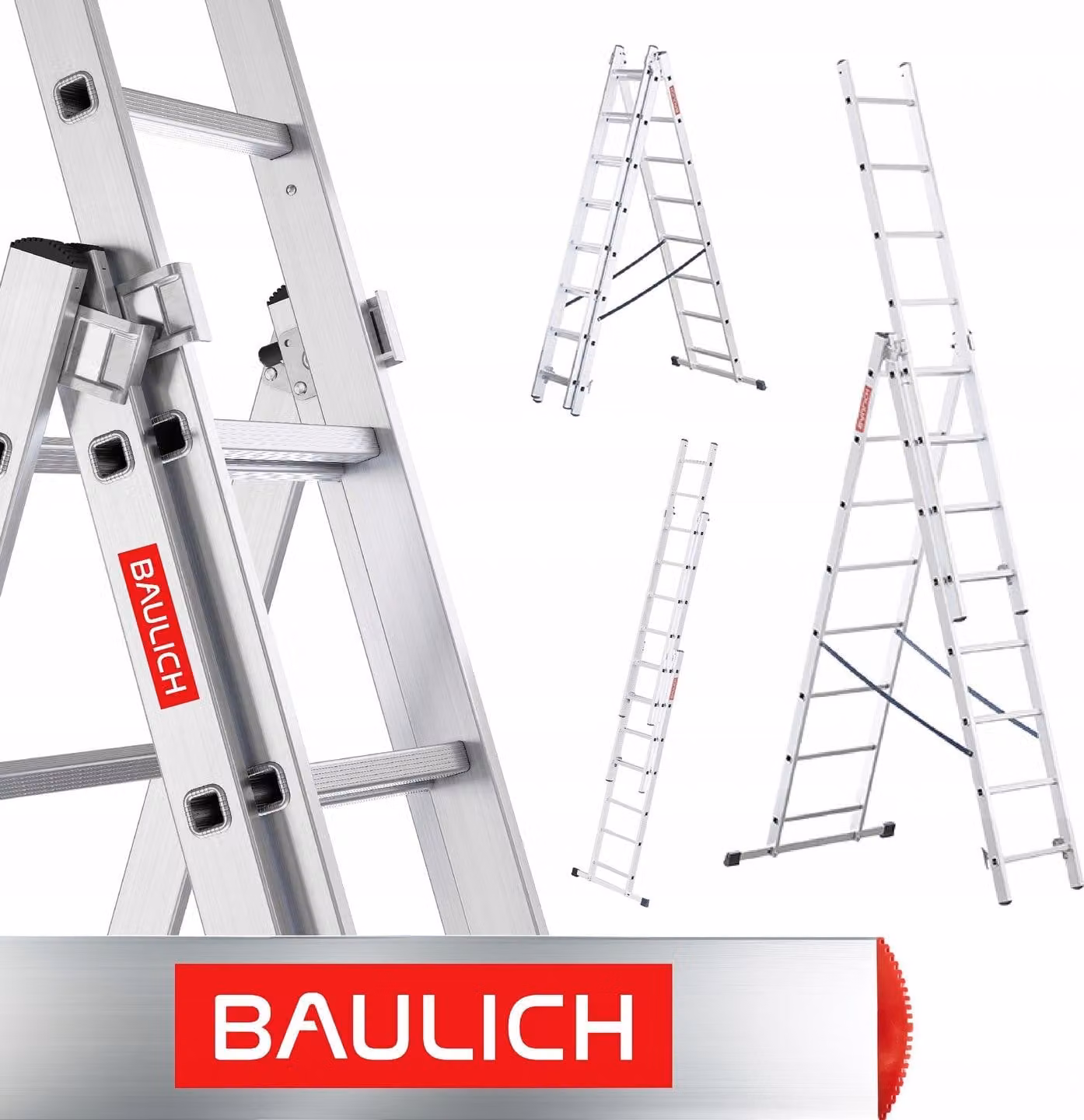 Baulich | Scala - Scala in alluminio - 3x8 gradini - Pieghevole - Scala multifunzionale - Stabilizzatore incluso - Leggera - Portata 150 kg