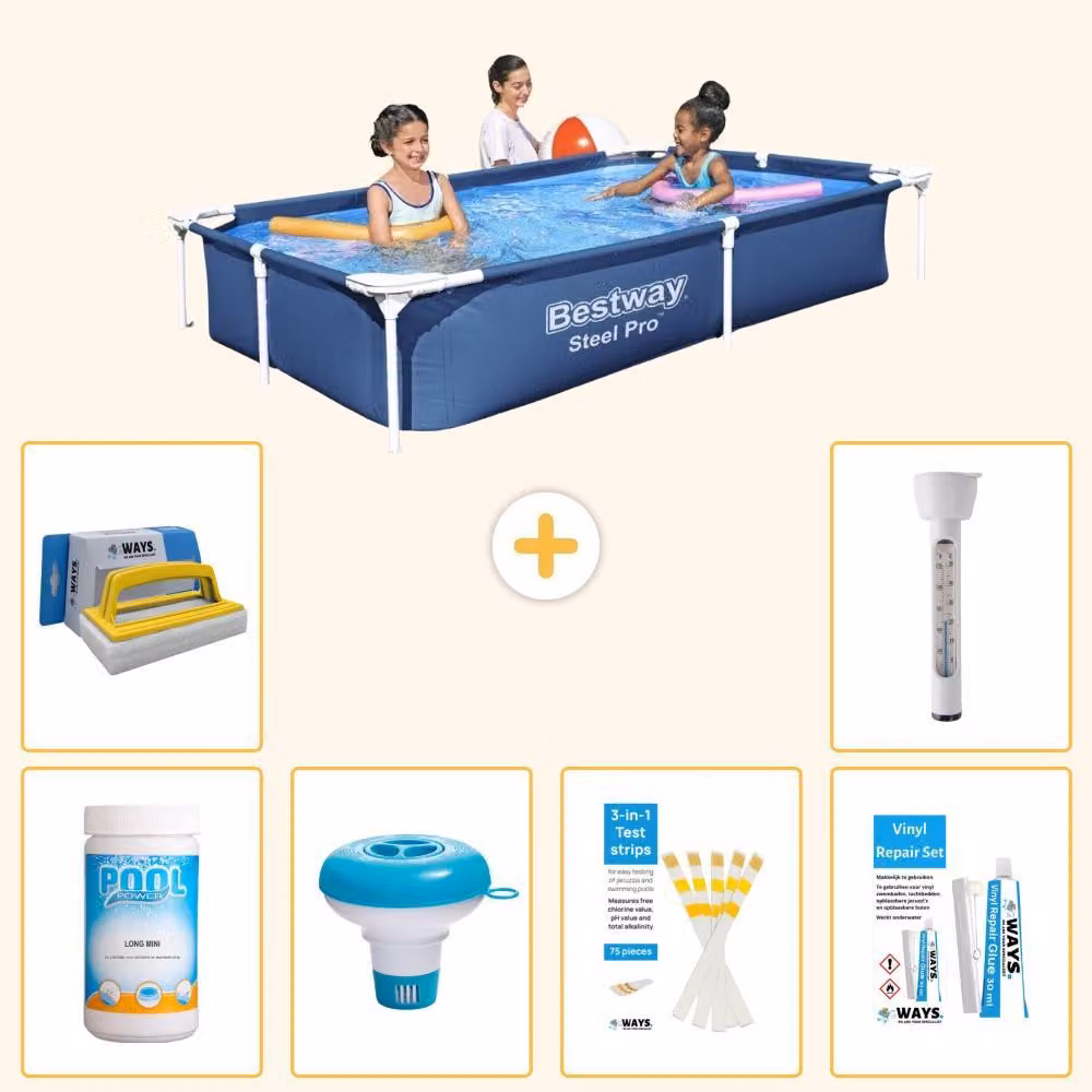 Bestway Steel Pro, piscina rettangolare - 221x150x43 cm - 7 pezzi - Modello S22290