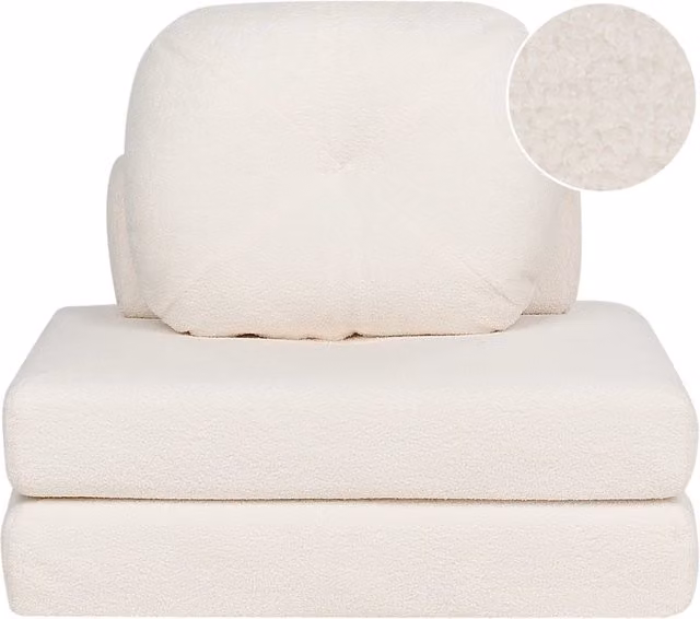 Divano pieghevole e trasformabile in letto in tessuto bouclè bianco stile moderno soggiorno