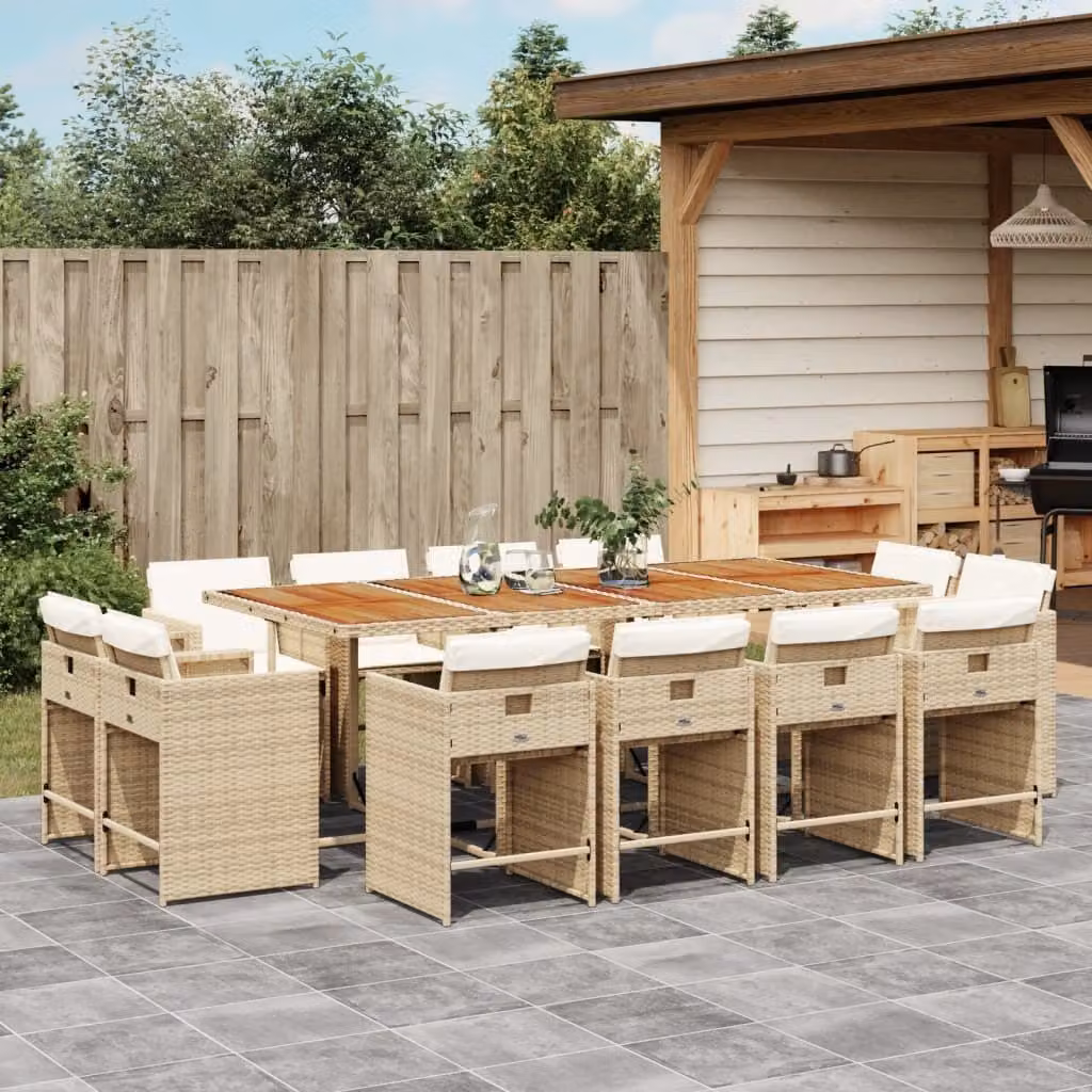 Maison Exclusive - Set da Pranzo da Giardino 13 pz con Cuscini Beige in Polyrattan