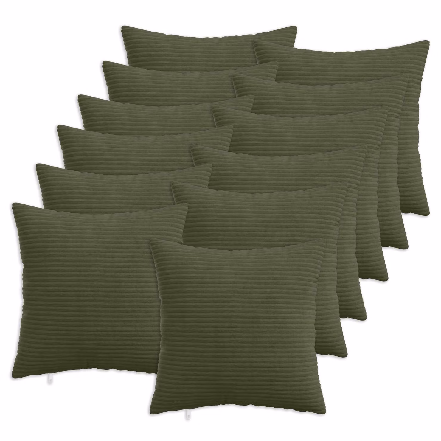 Set di 12 federe vidaXL HEERLEN in velluto a coste, colore verde, 45 x 45 cm