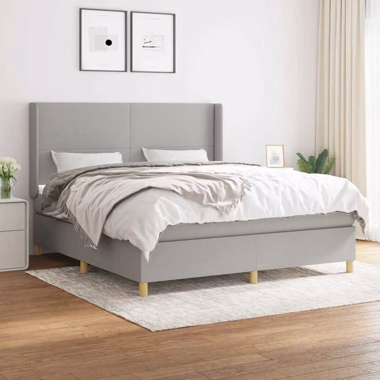 vidaXL Giroletto a Molle con Materasso Ibrido in Tessuto Grigio e Bianco, L/P/H: 160 x 200 x 28 cm