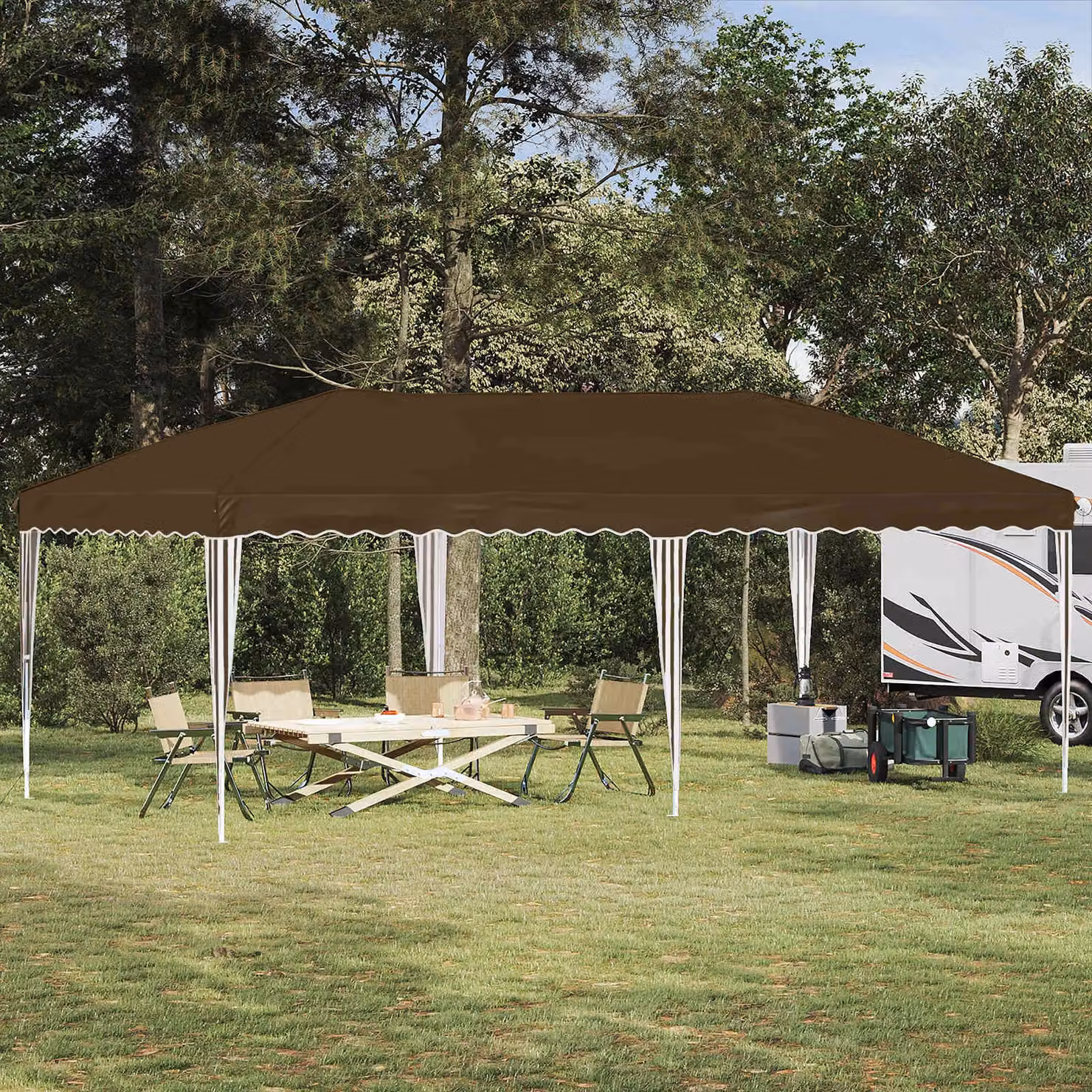 vidaXL Tenda per feste a pop-up beige e marrone L: 575 cm, P: 290 cm, H: 245 cm