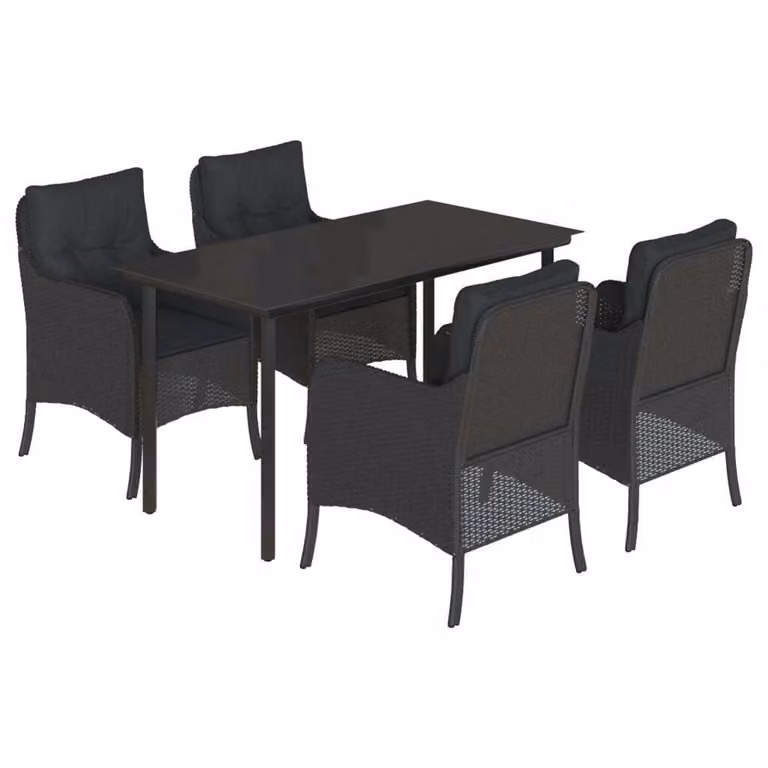 Set da Pranzo da Giardino 5 pz Nero con Cuscini in Polyrattan