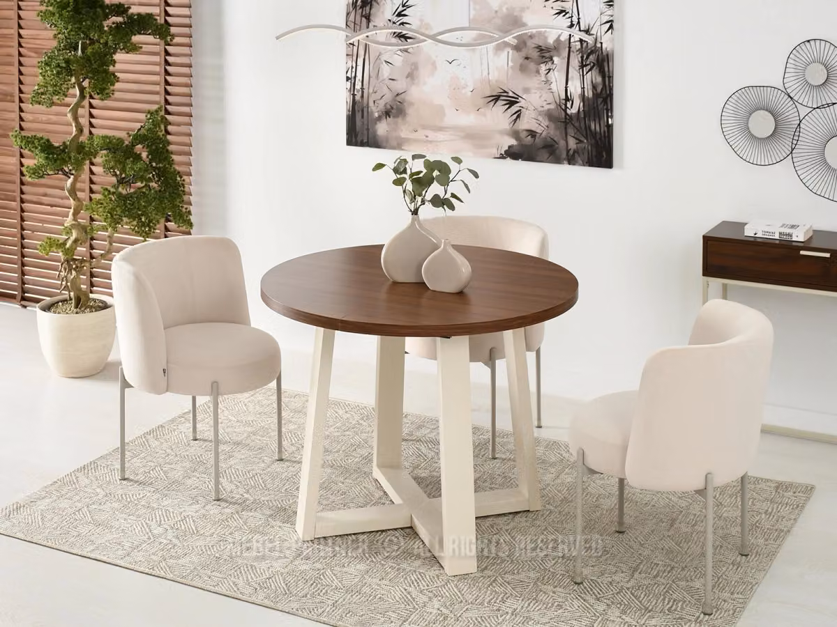 Tavolo rotondo allungabile 100(180)x100 RAJAN - noce / crema