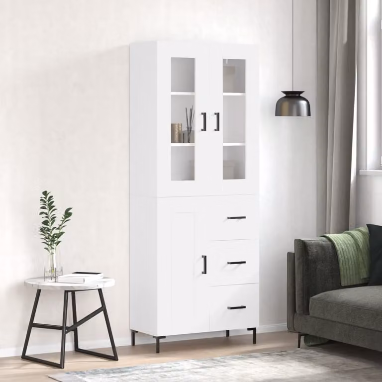 Credenza moderna vidaXL bianca con ante a battente e ripiani interni, L: 69,5 cm, P: 34 cm, H: 180 cm