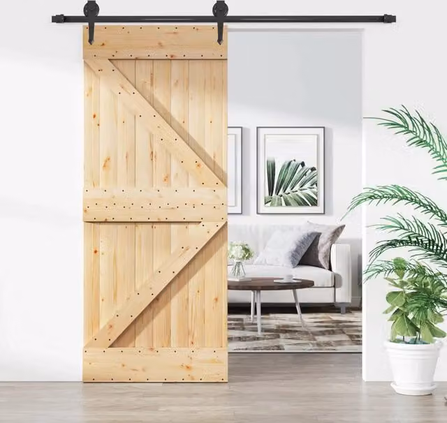 Porta scorrevole moderna vidaXL in legno e acciaio, colore naturale e nero, L: 85 cm, H: 210 cm