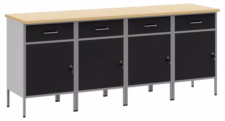 Mobile da lavoro 4 pcs Nero e Grigio 200 x 55 x 85 cm