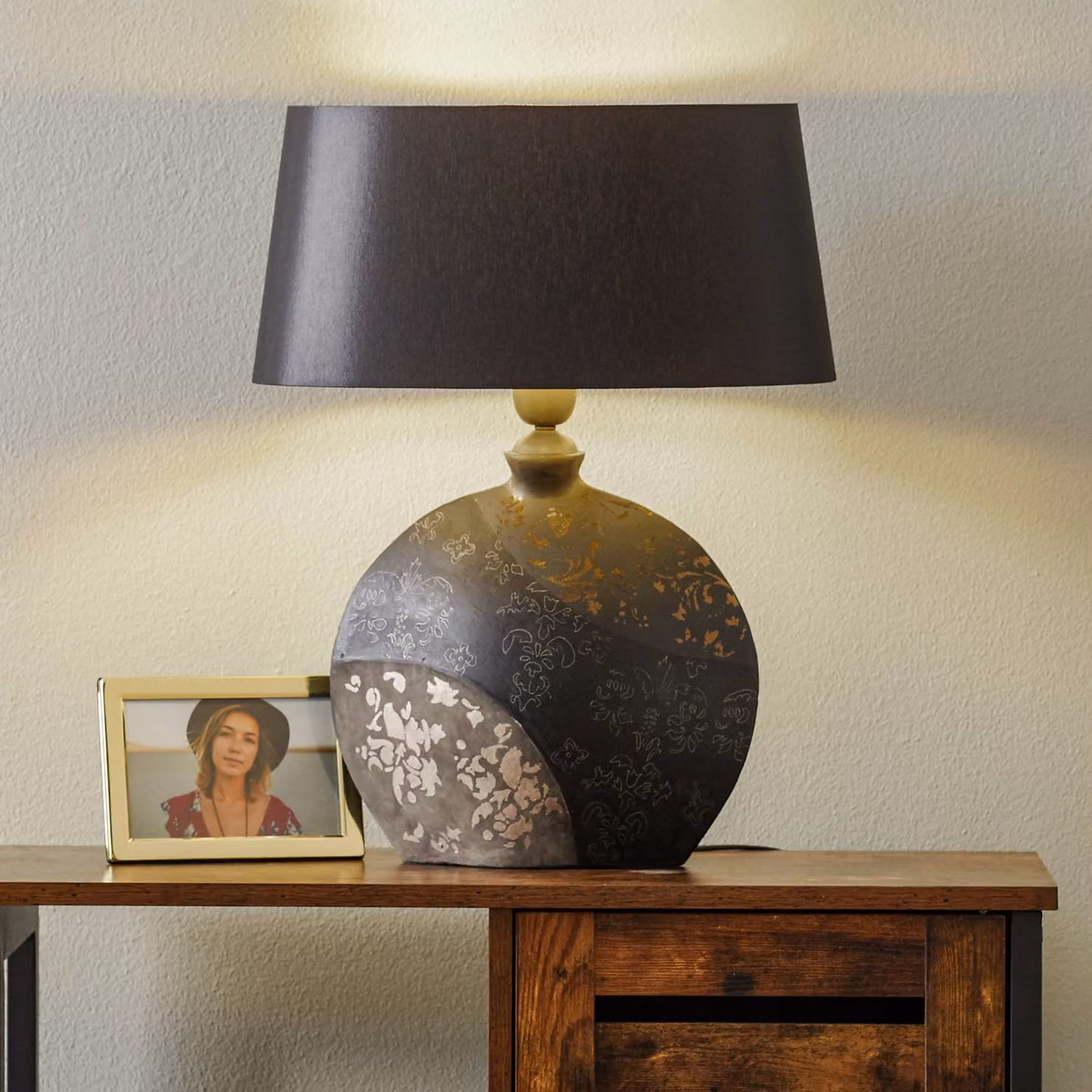 Holländer Lampada da tavolo Mary, Nero, Soggiorno / Sala da pranzo, Tessuto / Stoffa / Seta, Moderno, Lampada da tavolo
