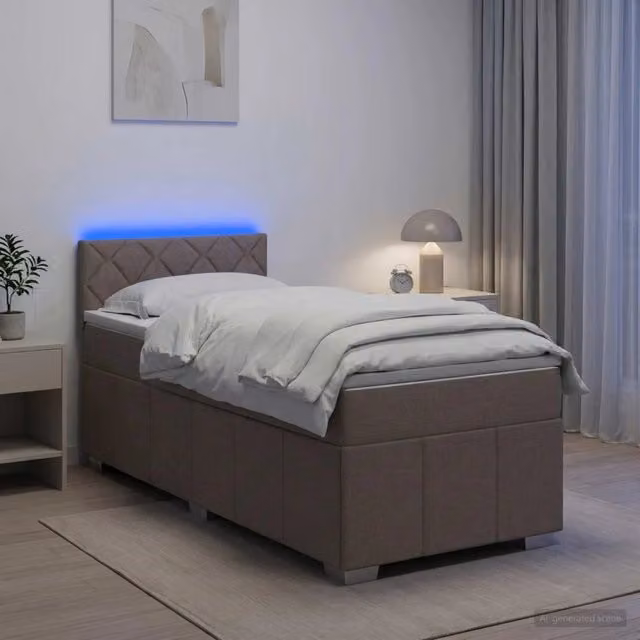 Letto box spring con materasso ibrido vidaXL in tessuto beige L/P: 100 x 200 cm