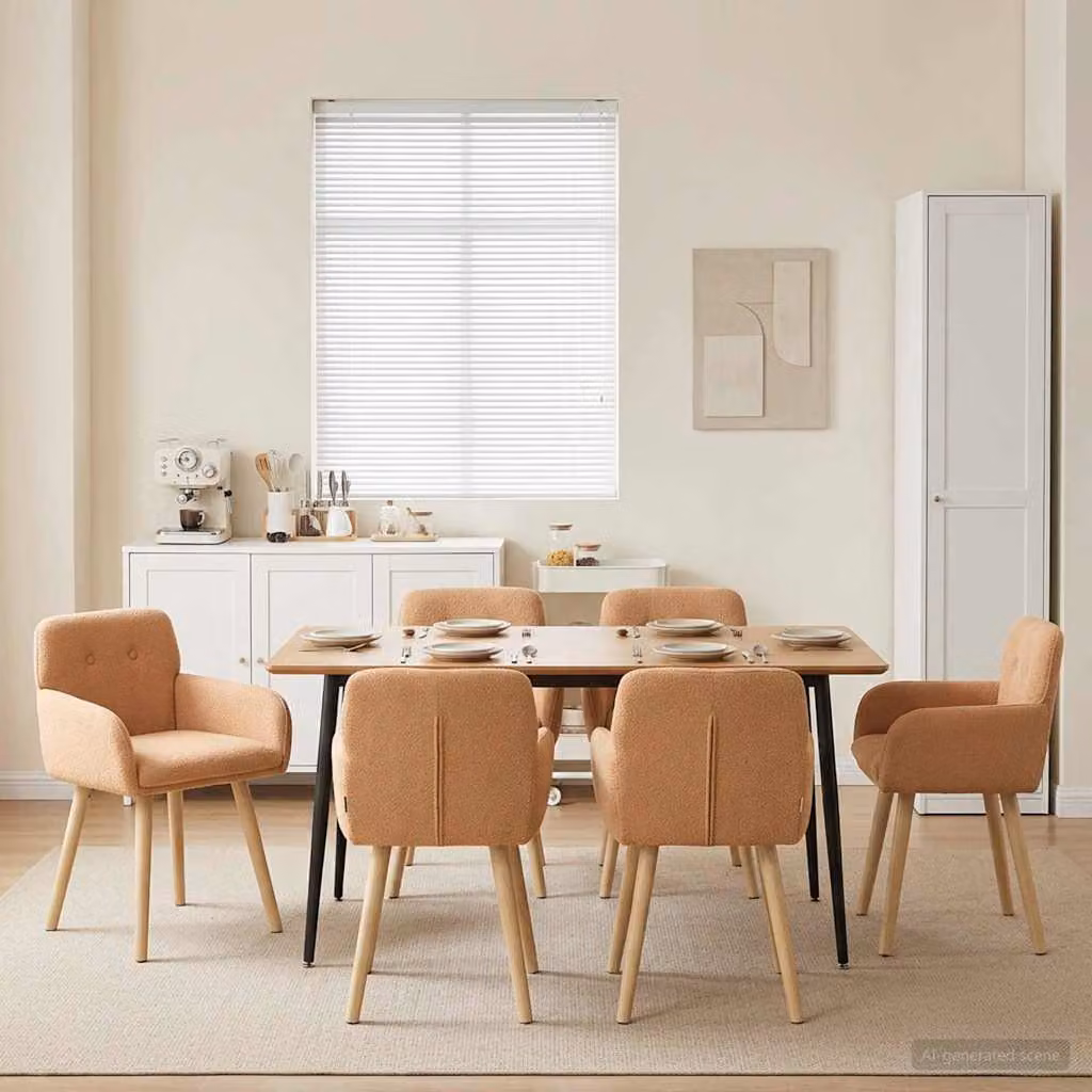 Set di 6 sedie da pranzo vidaXL in tessuto bouclé beige con struttura in legno e metallo L/P/H: 59 x 56,5 x 85 cm