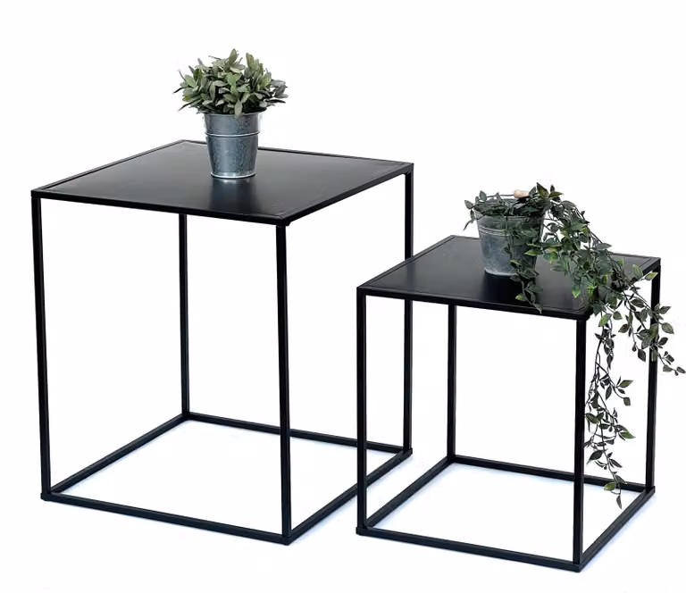 DanDiBo Tavolino da caffè in metallo nero Set di 2 tavolini da salotto 96252 Tavolino da salotto 52 cm e 42 cm Tavolino da divano Tavolo da cucina Moderno
