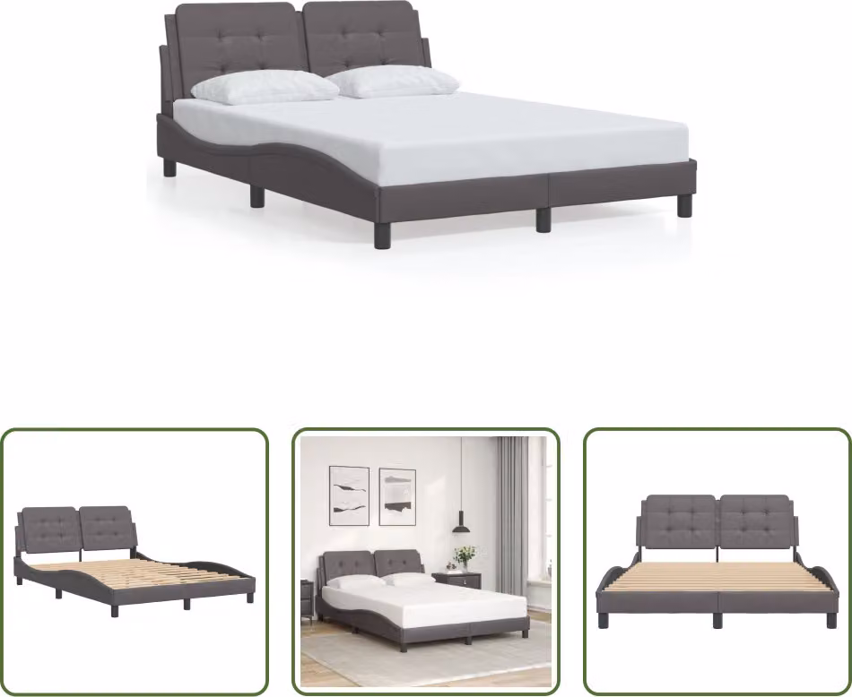 The Living Store Giroletto con testiera grigio 120x200 cm in ecopelle