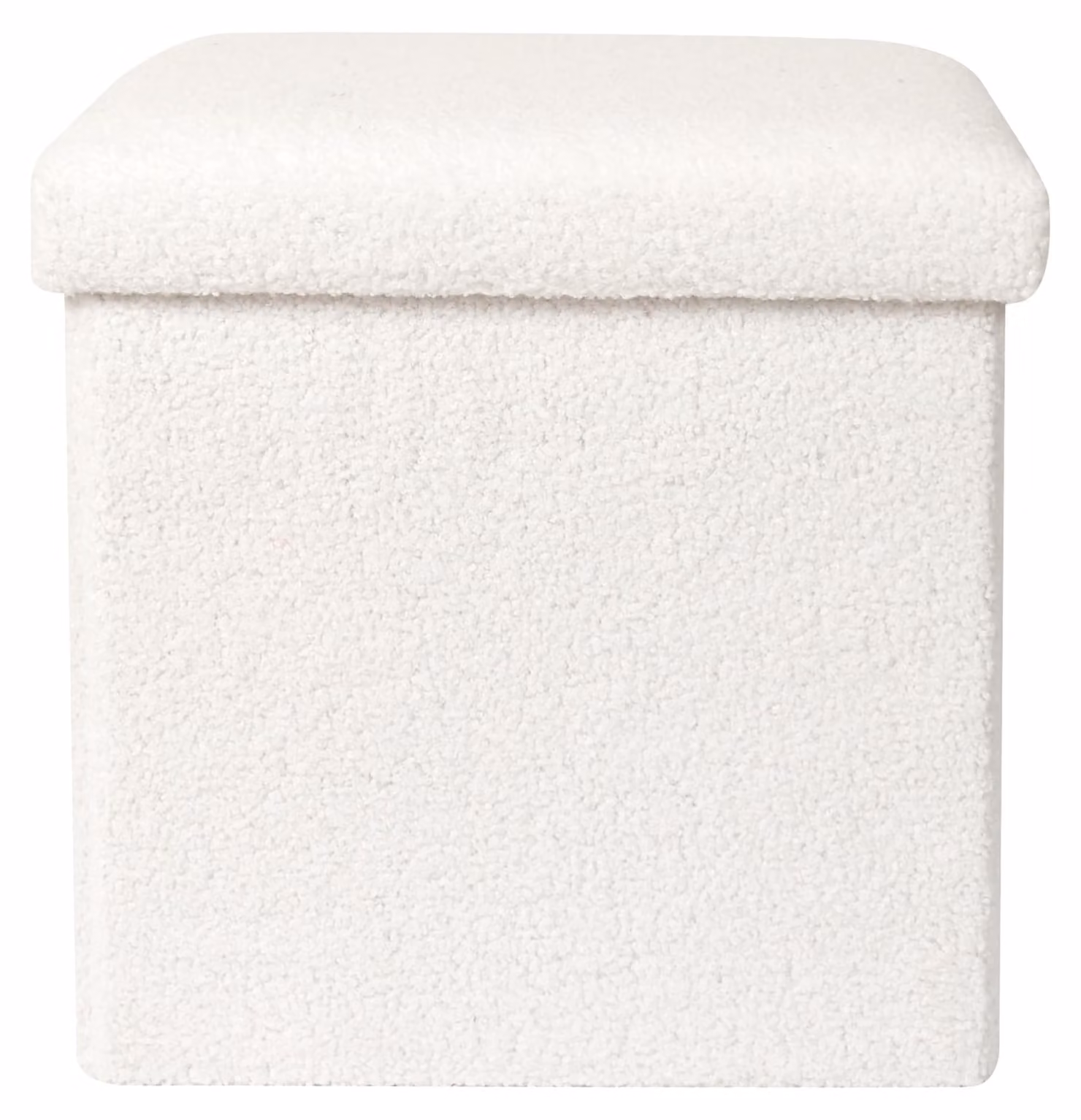 Pouf pieghevole, rivestito in bouclé, 38x38x38 cm, altezza seduta 38 cm, colore bianco