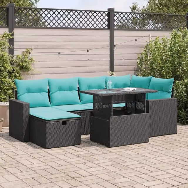 Set Divani da Giardino 7pz con Cuscini Grigio Polyrattan Acacia 3327817