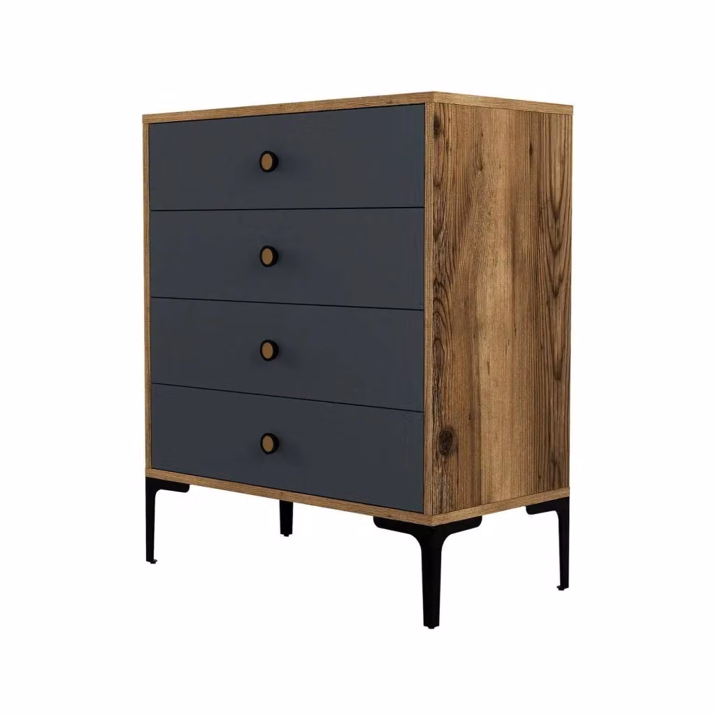 Cassettiera Molly DMORA, Comò e Settimino multiuso per camera da letto o soggiorno, Noce e Antracite, L: 76 cm, P: 40 cm, H: 91 cm – 2