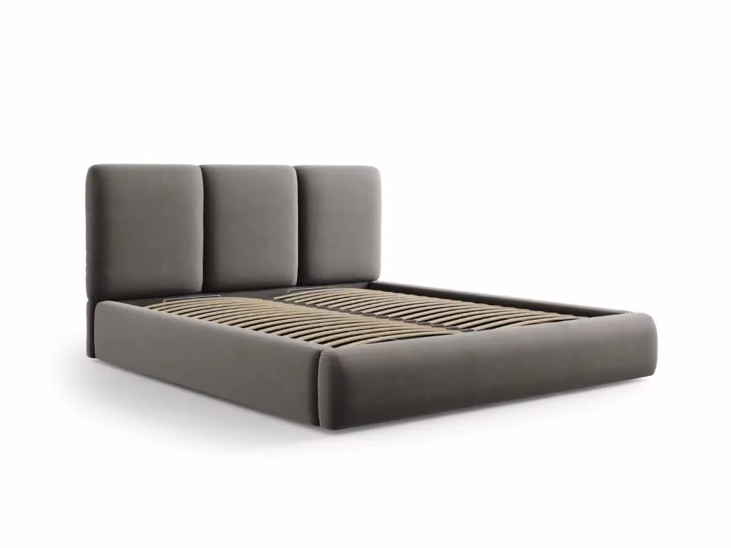 Letto con cassettone e testiera Nicolas Cosmopolitan Design in velluto grigio chiaro L/P: 180 x 200 cm – 2