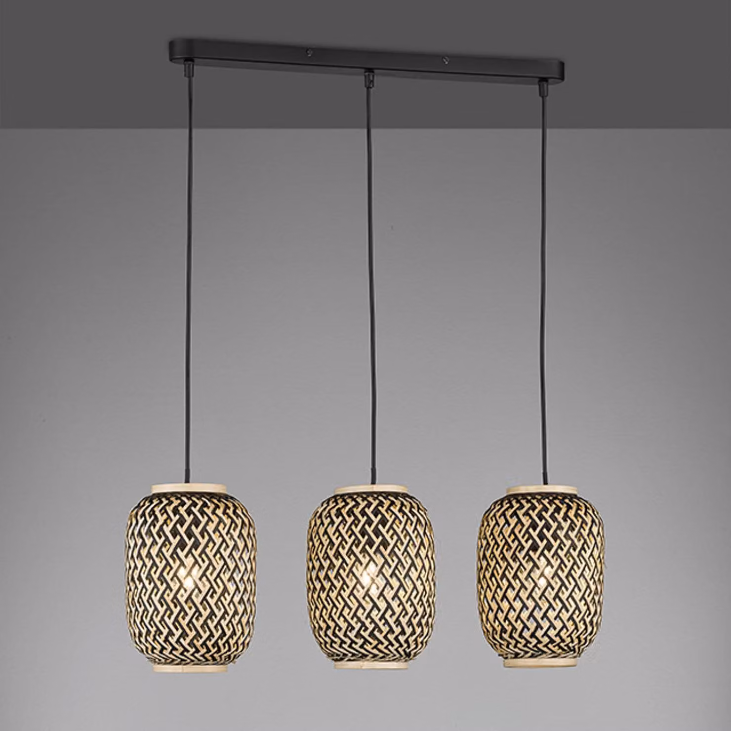 FISCHER & HONSEL Lampada a sospensione Hummel, dimmerabile, Legno chiaro, Soggiorno / Sala da pranzo, bambù, Lampada a sospensione