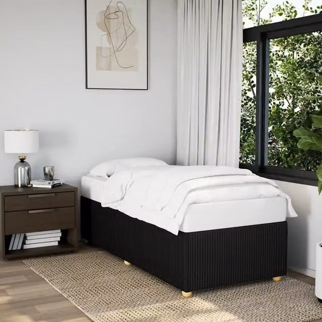 Struttura Letto Design Mania in Tessuto Nero con Doghe in Legno L/P/H: 100 x 200 cm