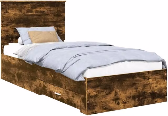Letto singolo | Letto per adulti | Struttura del letto Rovere Affumicato e Argento 75 x 190 cm