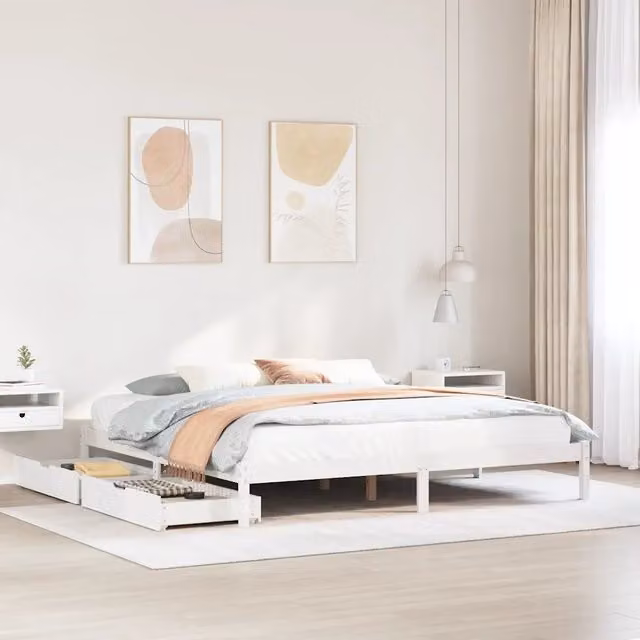 Letto matrimoniale | Letto per adulti | Letto senza Materasso Bianco 180x200 cm Legno Massello di Pino