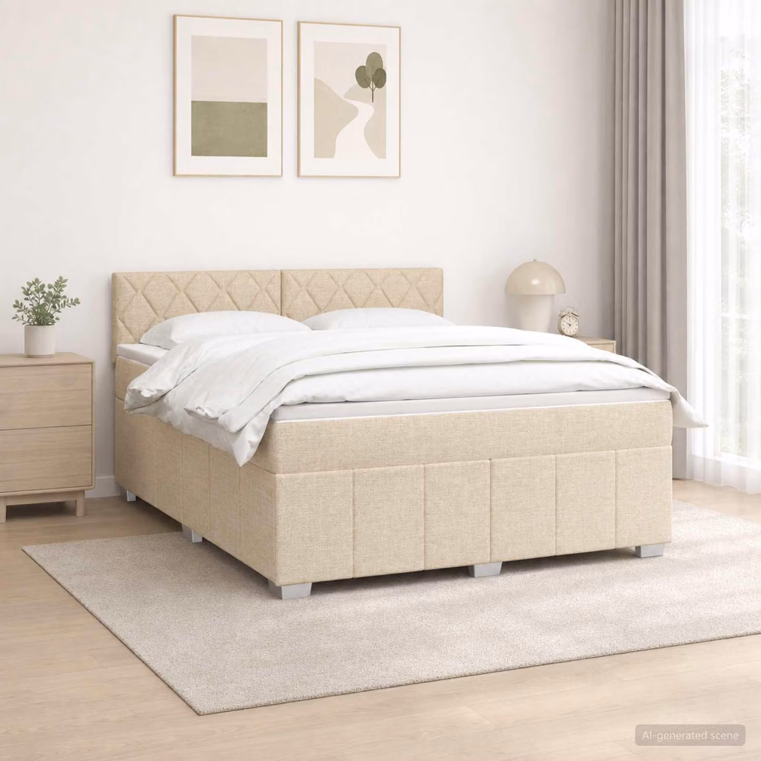 Letto a molle con materasso crema 140 x 200 cm in tessuto