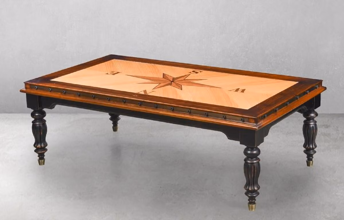 Casa Padrino tavolino in stile vintage colori naturali / marrone / nero 137 x 77 x h. 45 cm - Tavolino rettangolare in legno massello - Mobili da soggiorno in stile vintage - Mobili da soggiorno