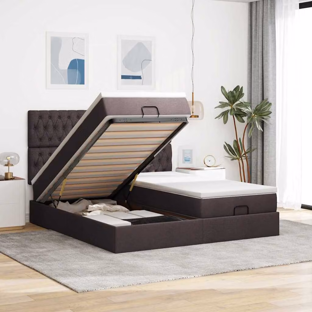Letto con contenitore a sollevamento vidaXL in tessuto con materasso L: 180 cm, P: 200 cm, H: 280 cm