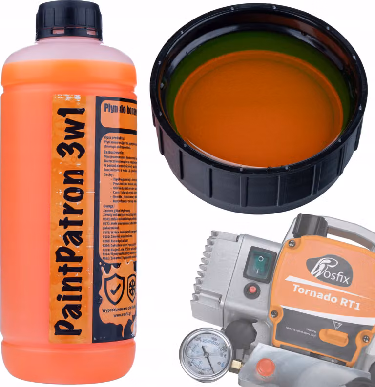 Rosfix Liquido di Manutenzione e Pulizia per l'unità di Verniciatura PaintPatron 3in1 1L + Setaccio Nero per Setacciare la Vernice (300x230x110mm)