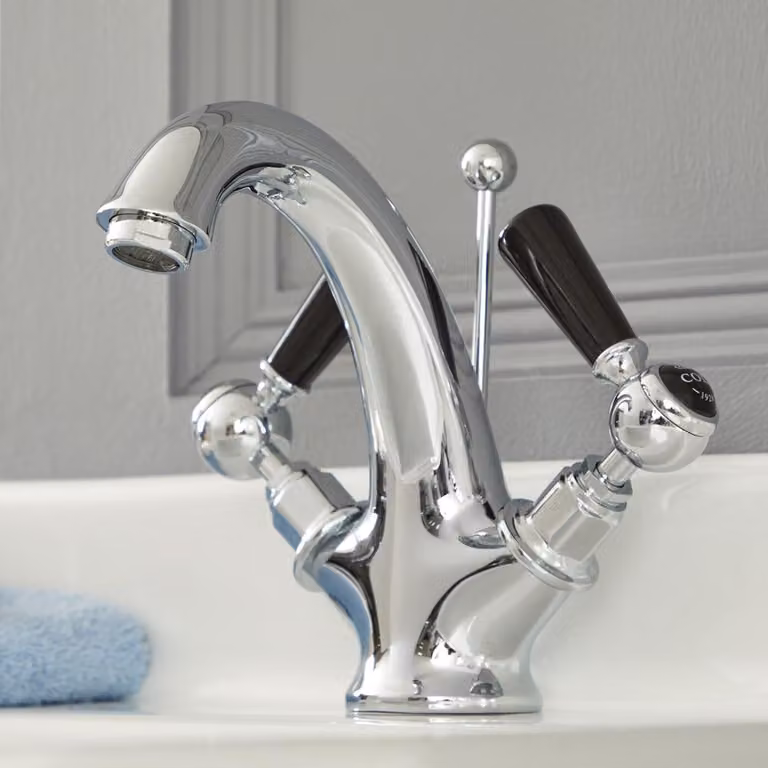 Rubinetto Lavabo Monoforo a Leva Tradizionale Cromo/Nero - Design elegante - Elizabeth