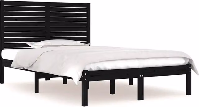 Letto matrimoniale | Letto per adulti | Giroletto Nero in Legno Massello 140x190 cm