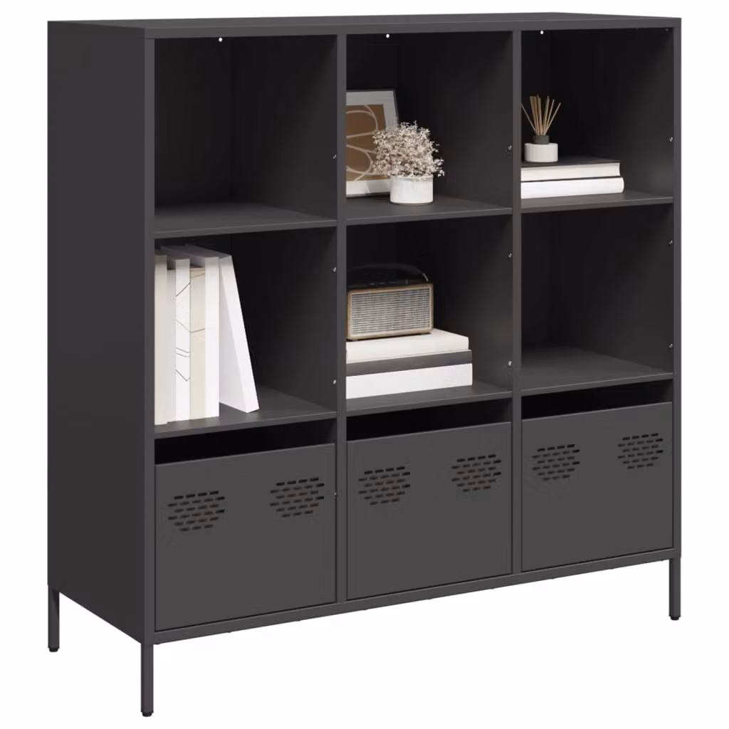 Credenza nera vidaXL in metallo per soggiorno o ufficio L 101,5 cm x P 39 cm x H 103,5 cm