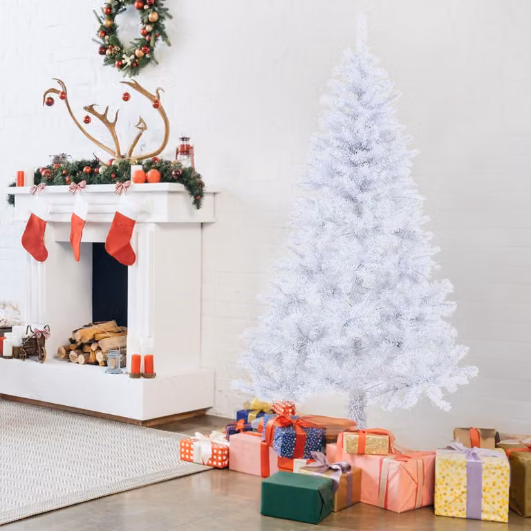 Albero di Natale artificiale Ikodm, 150 cm, bianco, con 400 punte di rami, realizzato in PVC e dotato di supporto in metallo