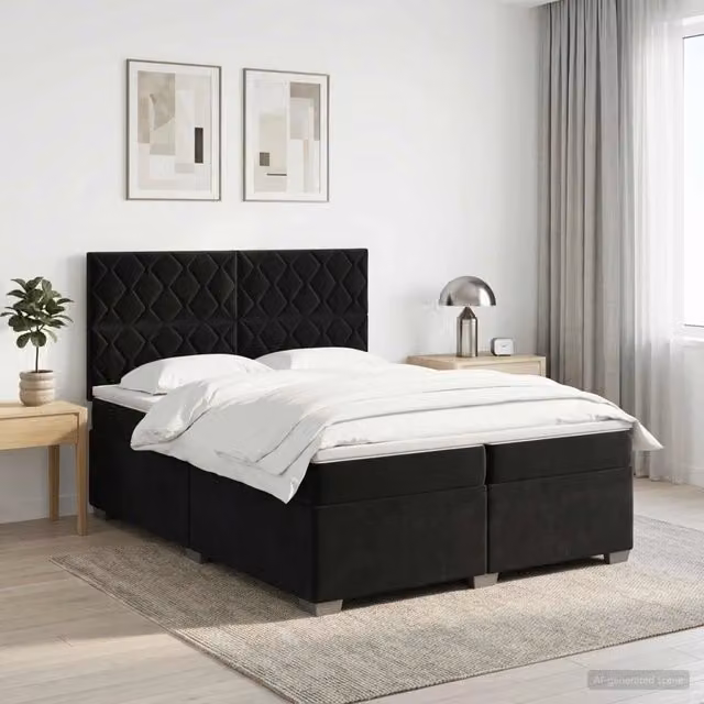 Letto box spring con materasso vidaXL in velluto nero L/P: 200 x 200 cm – 1
