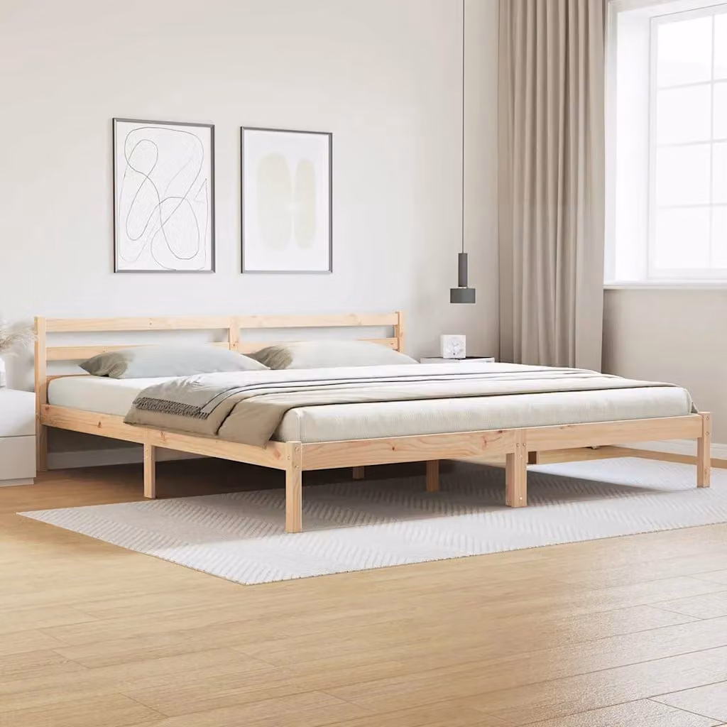 Struttura del letto moderna in legno di pino vidaXL, colore marrone, L: 205,5 cm, P: 215,5 cm, H: 69,5 cm