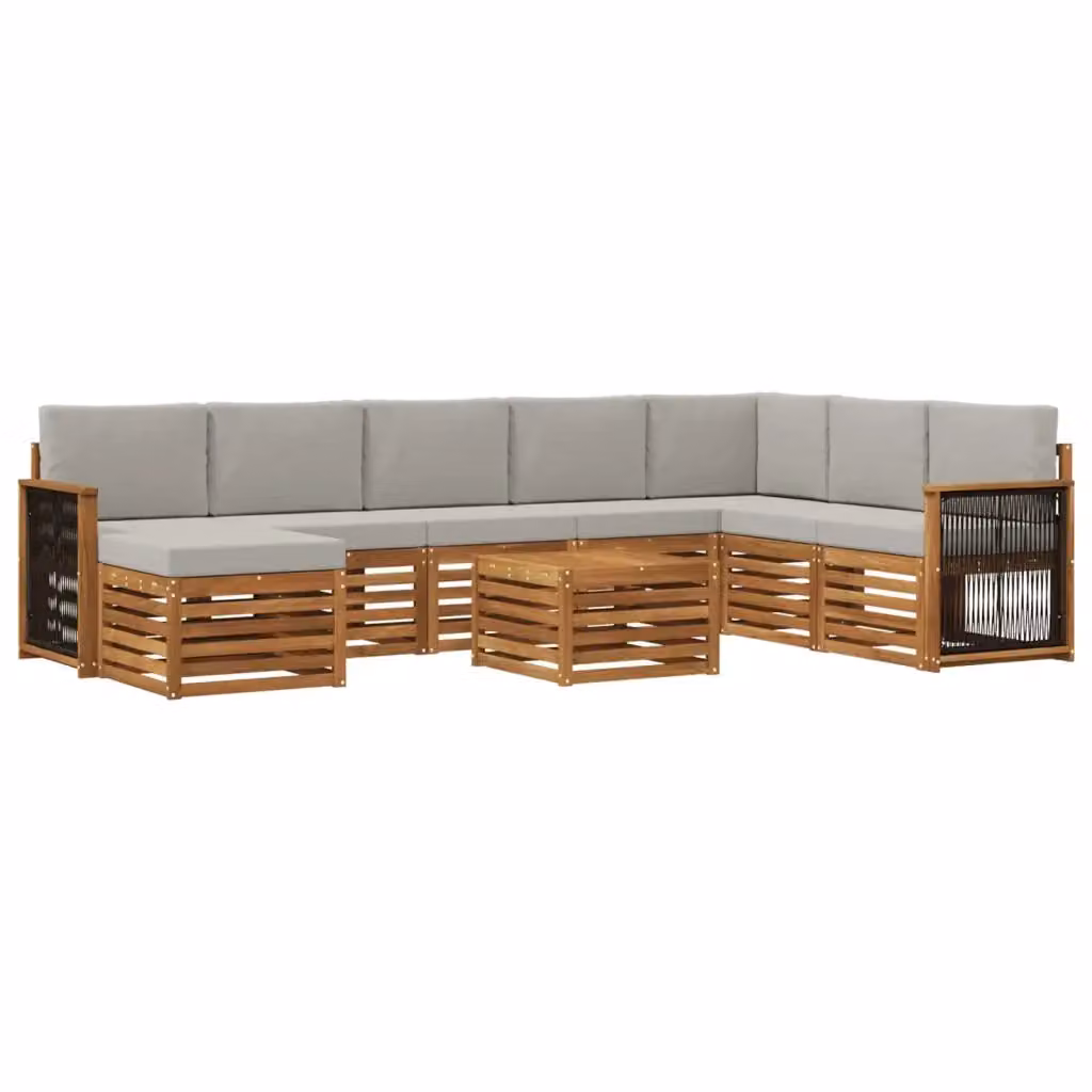 Set di divani da esterno a L vidaXL in legno di acacia con tavolo da caffè e pouf, beige e grigio – 2