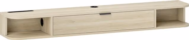Mobile TV sospeso HOMCOM in legno naturale con cassetto ribaltabile e 2 ripiani aperti, L 140 x P 24 x H 16 cm – 1