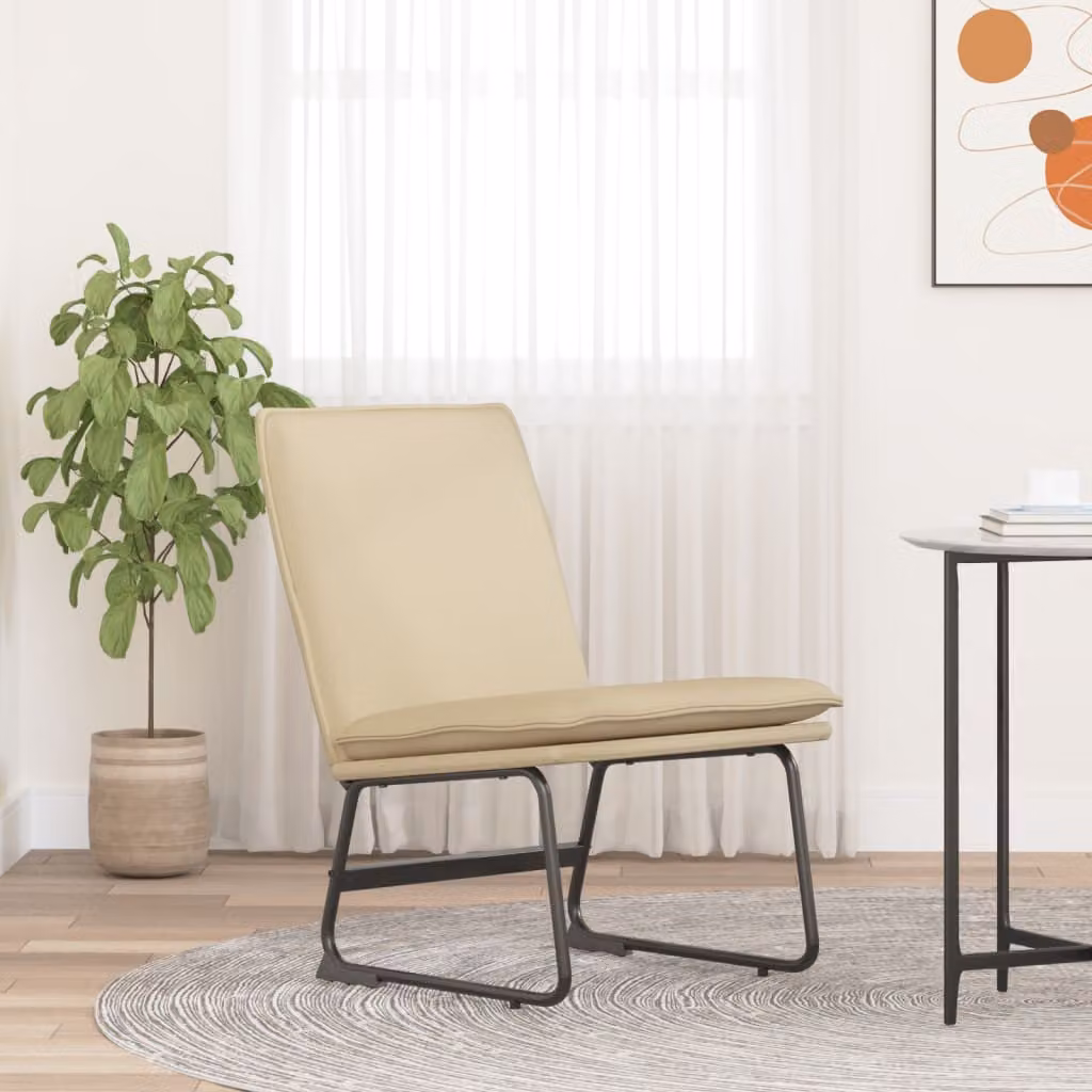 Sedia Lounge vidaXL Beige in Tessuto con Struttura in Metallo L: 52 cm, P: 75 cm, H: 76 cm