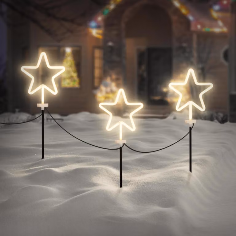 Set di 3 stelle luminose da giardino, 58 cm, grado di protezione IP44, luce bianco caldo, illuminazione per esterni