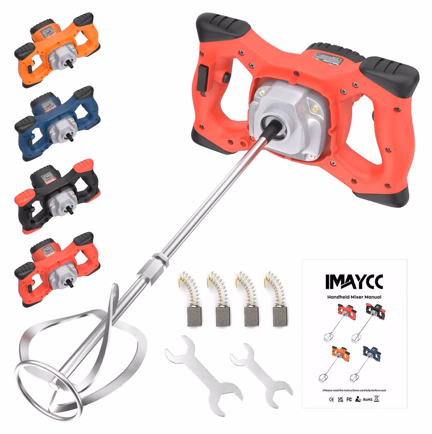Miscelatore elettrico per malta e cemento, 2100 W, 6 velocità, 110 Volt, colore rosso, ideale per la miscelazione di malta e cemento