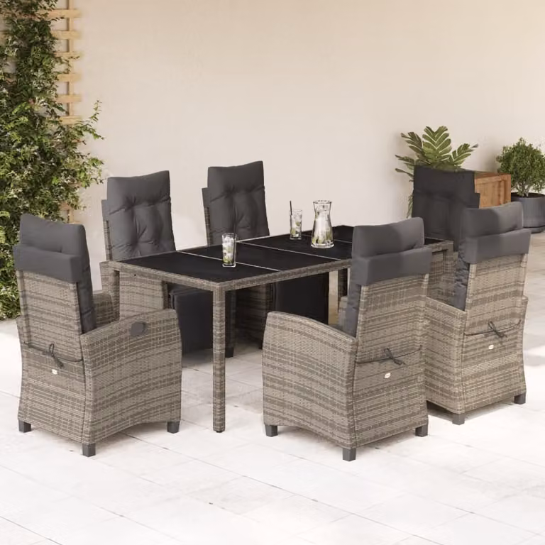 The Living Store Set da pranzo da giardino 7 pezzi con cuscini in poly rattan grigio
