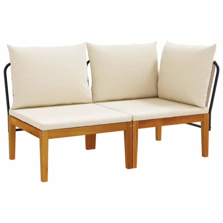 Set da giardino moderno vidaXL con divano angolare a 2 posti e cuscini in beige e bianco in legno di acacia trattato