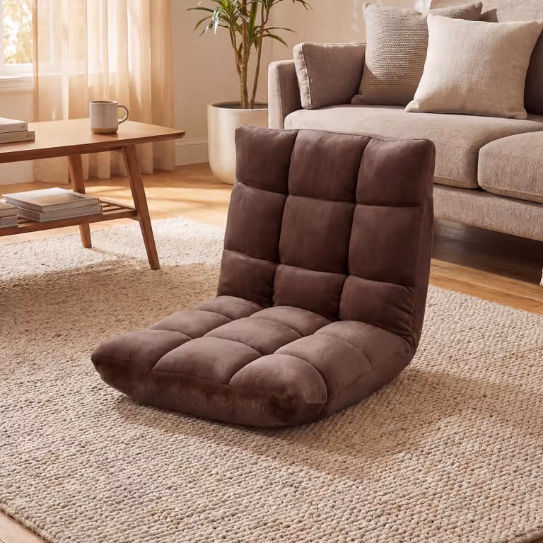Sedia imbottita da pavimento regolabile in 14 posizioni Costway, Poltrona moderna Marrone, L: 105 cm, P: 56 cm, H: 15 cm